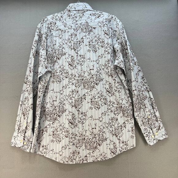 BLUE Pronto Uomo Dress Shirt Men's Size Large Blue and Brown Striped Paisley - Picture 9 of 11